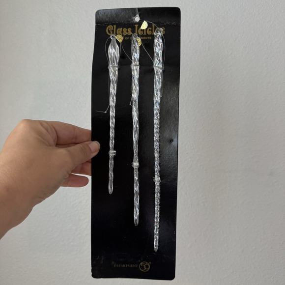 Department 56 Other - Department 56 Long Clear Glass Icicle Christmas Ornaments Set of 3 Snowy Tree